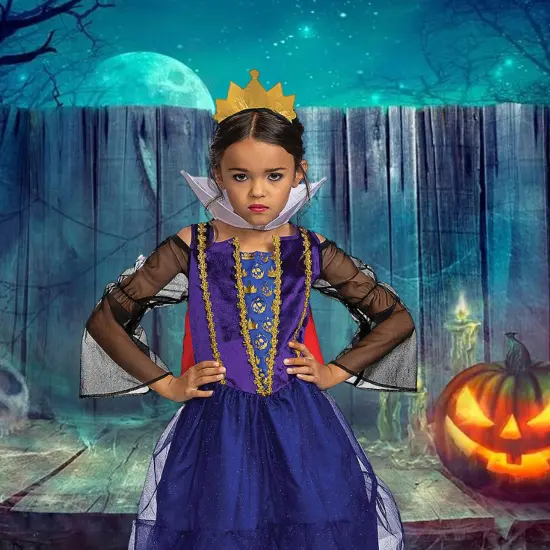 Kids Disney Evil Queen Costume Purple Black Dress with Crown Headband {2}