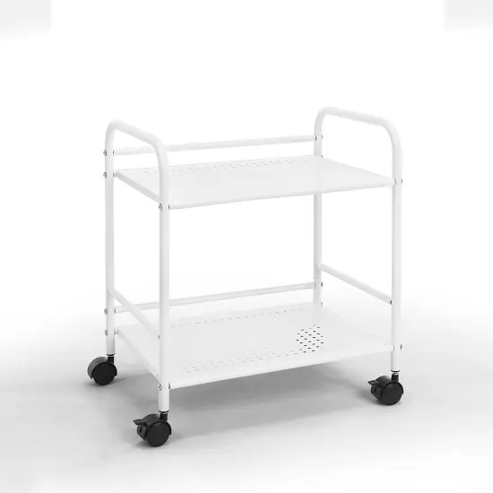 2-Tier Metal Rolling Utility Cart &ndash; Mobile Storage Shelf with Caster WheelsC White {1}