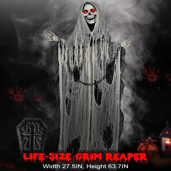 Life-Size Animated Grim Reaper Halloween Animatronic Decorations Outdoor {4}