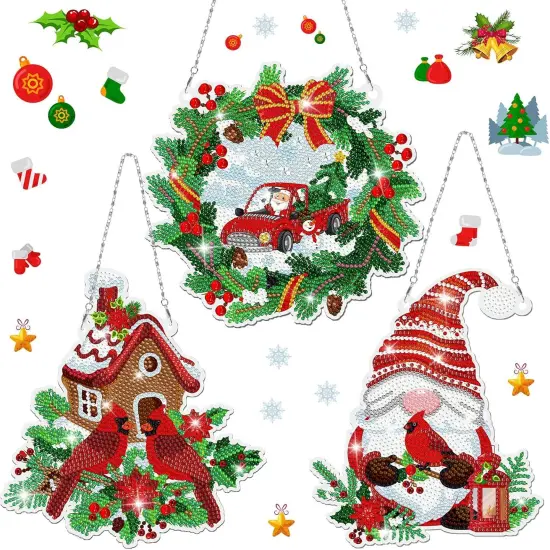 3 Pcs Christmas Diamond Painting Hanging Sign {1}