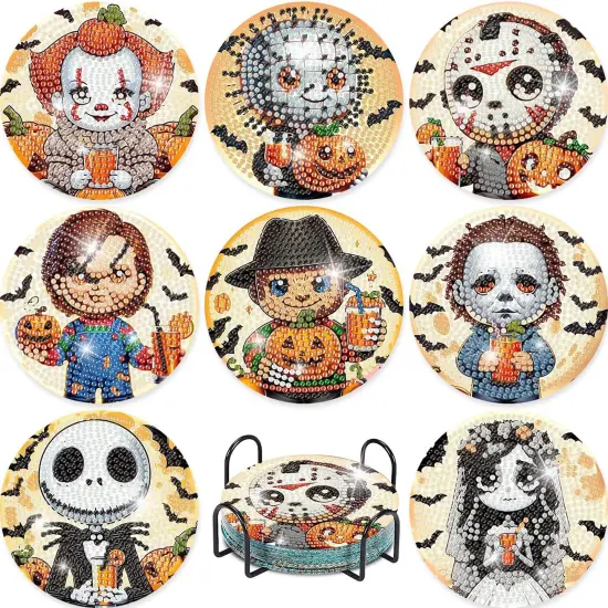 4X4 Inch - 8 Pcs Halloween Diamond Painting Coasters Kits for Adults {1}