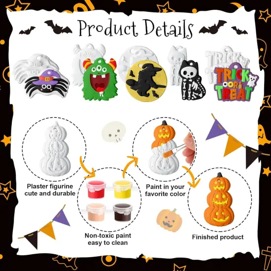 24 Sets Halloween DIY Painting Kits Paint Your Own Ceramics DIY Unpainted Plaster Statues Ready to Paint {3}