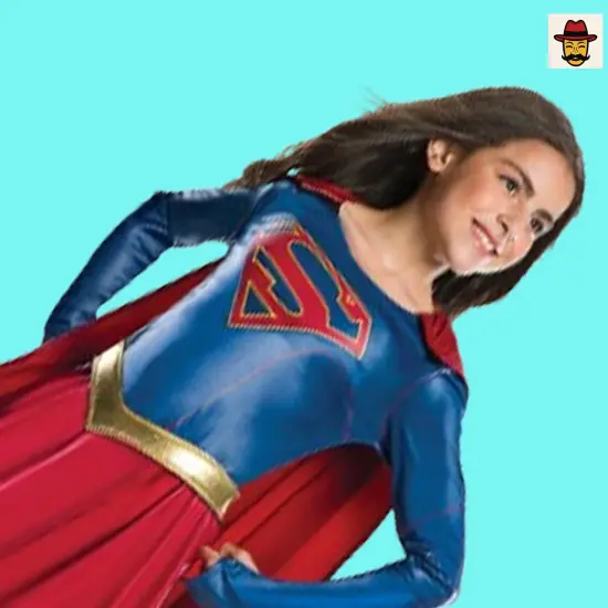 Supergirl Child Costume Girls Metallic Dress Removable Cape Golden Belt {5}