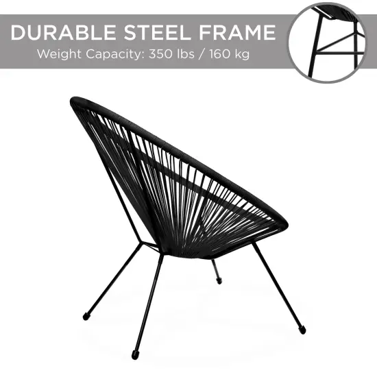 Best Choice Products 3-Piece All-Weather Patio Acapulco Bistro Furniture Set w/ Rope, Glass Top Table Black {6}