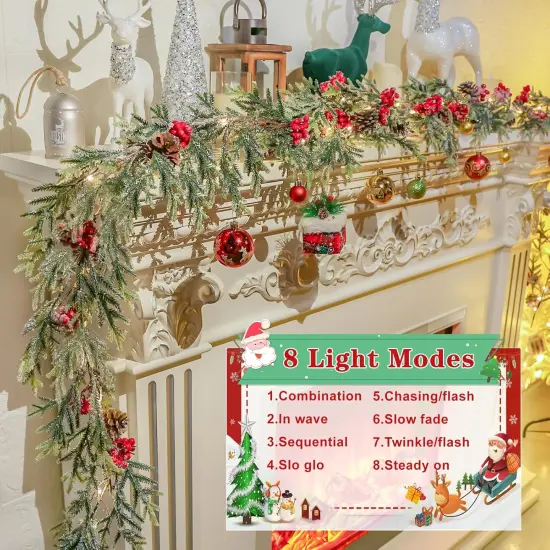 6FT Christmas Garland with Lights, Christmas Decor Pre-lit Artificial Pine Garland {4}