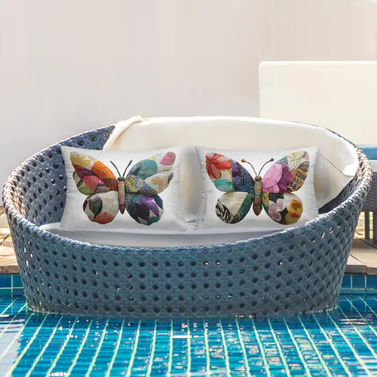 Stupell Industries Vivid Patchwork Butterflies 2 Piece Outdoor Printed Pillow Set design by Annabelle Hall, 14 x 7 x 20 {2}