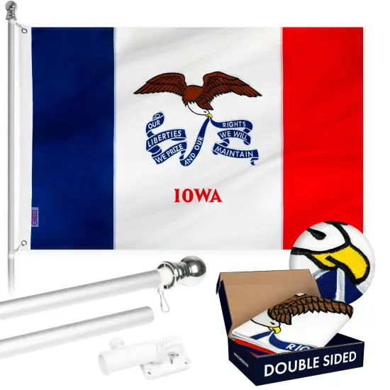 G128 - 6 Feet Tangle Free Spinning Flagpole (Silver) Iowa Double Sided Brass Grommets Embroidered 3x5 ft (Flag Included) Aluminum Flag Pole {1}