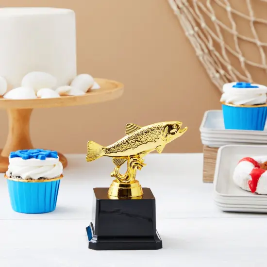 Juvale Small Golden Fishing Trophy Award for Ceremonies, Tournaments, Competitions, and Fish Derbies, Biggest Fish Trophy for Kids and Adults, Customizable Base for Personalized Engraving, 3x5 in {3}