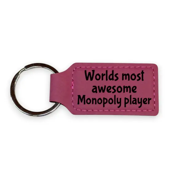 Keychain - Rectangle - Worlds Most awesome Monopoly Player - Leather Black/Silver {2}