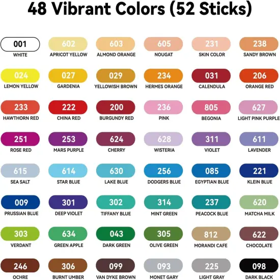 Professional Oil Pastels, 48 Vibrant Colors Plus 4 White, Set of 52, Creamy and Pigmented Artist Soft Oil Pastels for Blending, Layering & Shading {2}