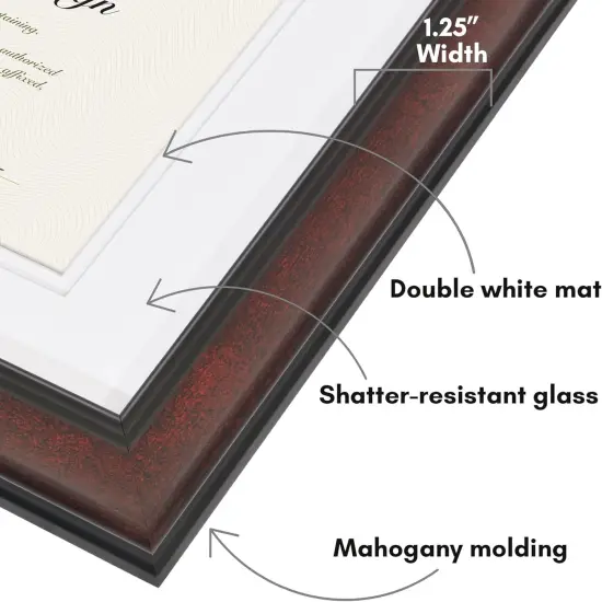 11x14 Diploma Frame - Use as 8.5x11 Certificate Frame or 11x14 Picture Frame Without Mat - Legacy Collection - Black and Mahogany Ornate Frame with Shatter-Resistant Glass, White Mat {3}