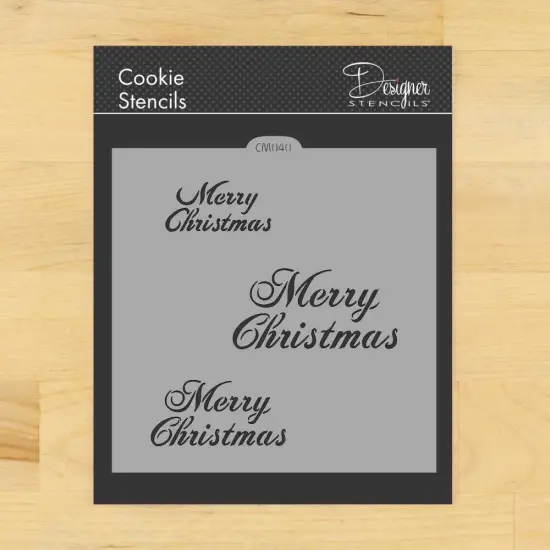 Merry Christmas Cookie & Craft Stencil | CM040 by Designer Stencils | Cookie Decorating Tools | Baking Stencils for Royal Icing, Airbrush, Dusting Powder | Craft Stencils for Canvas, Paper, Wood | Reusable Food Grade Stencil {1}