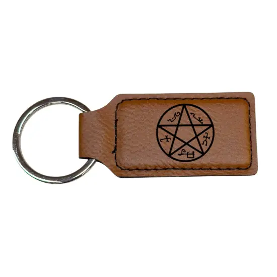 Keychain - Rectangle - Demon Trap - Leather Pink/Black {1}