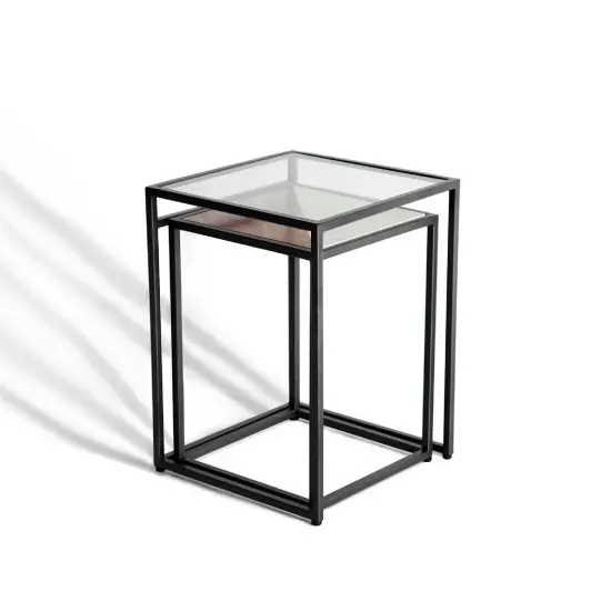 2-Piece Glass & Metal Nesting Table Set &ndash; Modern Contemporary Tables for Stylish Living {4}