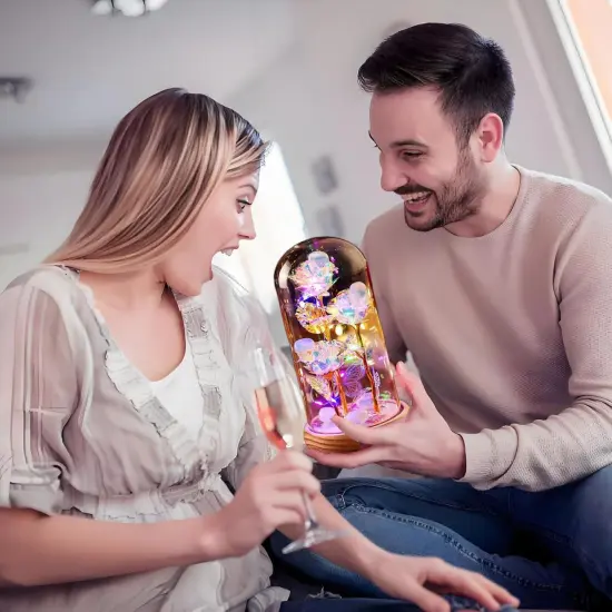 Rainbow Rose Birthday Gifts for Women,Galaxy Glass Flower with Healing Crystals,Light Up Rose in A Glass Dome,Gifts for Mothers Day,Anniversary,Valentines {3}