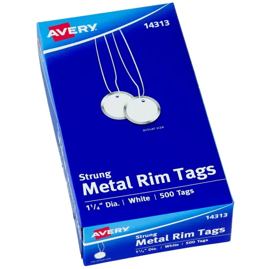 Avery Metal Rim Key Tags, 1-1/4" Diameter Tag, Includes Strings, White, 500 Tags (14313) {1}