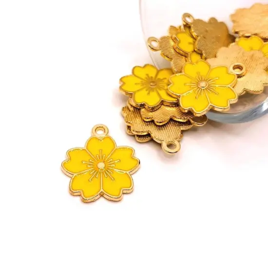 Yellow and Gold Cherry Blossom Flower Charms, 20.5x17.5mm {1}