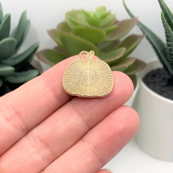 Orange and Yellow Enamel Jack O Lantern Pumpkin Charms, 20x20mm {3}