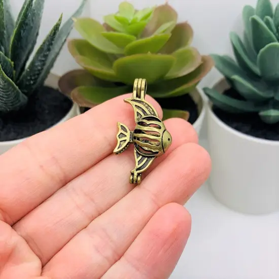 Bronze Angel Fish Bead Diffuser Lockets, 19x32mm {2}