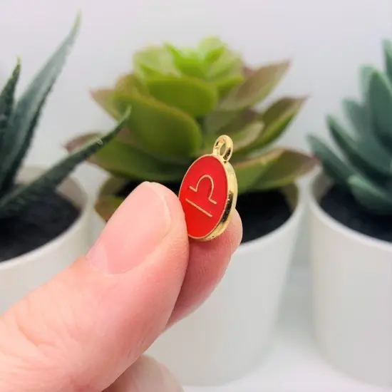 Red Enamel and Gold Zodiac/Astrology Charms, 15x12mm {4}