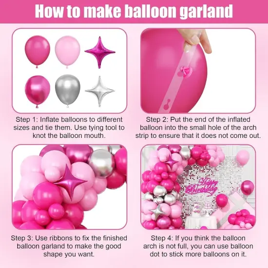 Pink and Silver Balloon Arch Kit (	Rose Red Pink) {5}