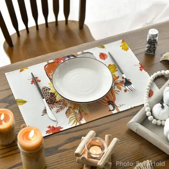 Set of 4 Vases with Hello Fall Placemats - 12x18 Inch (Beige/Orange) {4}