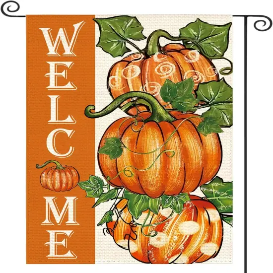 Pumpkin Fall Welcome Garden Flag 12 x 18 Inch(Yellow3) {1}