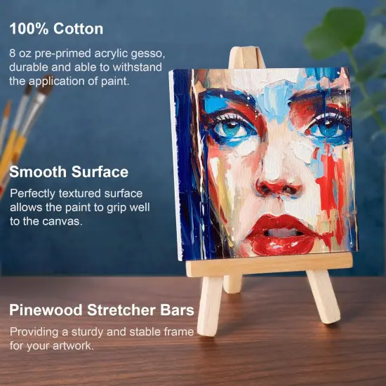 Mini Canvas & Easel Set &ndash; 12 Pack with Display Stands (3"x3" with Easel) {3}