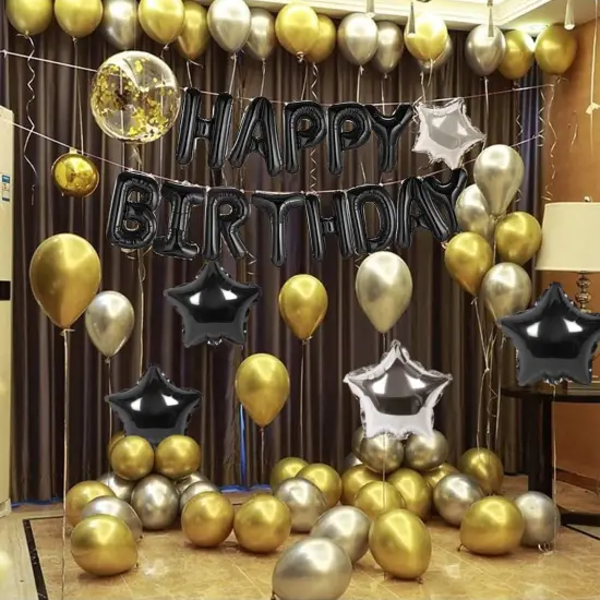 Happy Birthday Banner 13pcs 16 Inch Mylar Foil Letters with 12pcs Star Balloons Birthday Party Decorations for Kids and Adults - 3D Black {2}