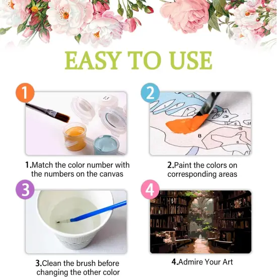 Bookshelf Paint by Number Adult,Bookshelf Paint by Number Canvas {5}