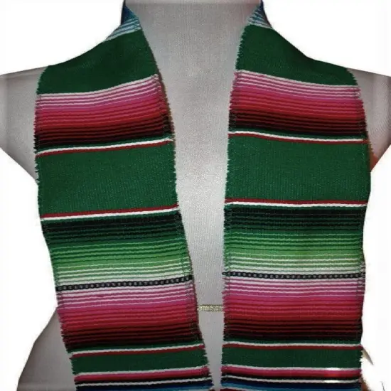 1 Yard Multicolor Mexican Serape Graduation Stole Sash Woven Handmade Fabric with Fringe 5 Inch Width Black {7}