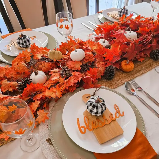 5 Pack Fall Leaf Garland, Hanging Vines Garland - (Deep Orange) {3}