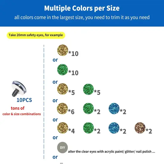 80Pcs Glitter Safety Eyes - 18-30mm - 4 Colors {3}