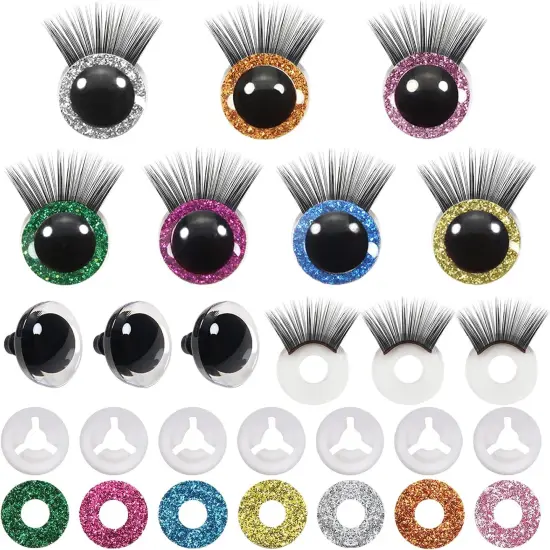 28pcs Glitter Safety Eyes with Washers and Eyelashes - 25mm {1}