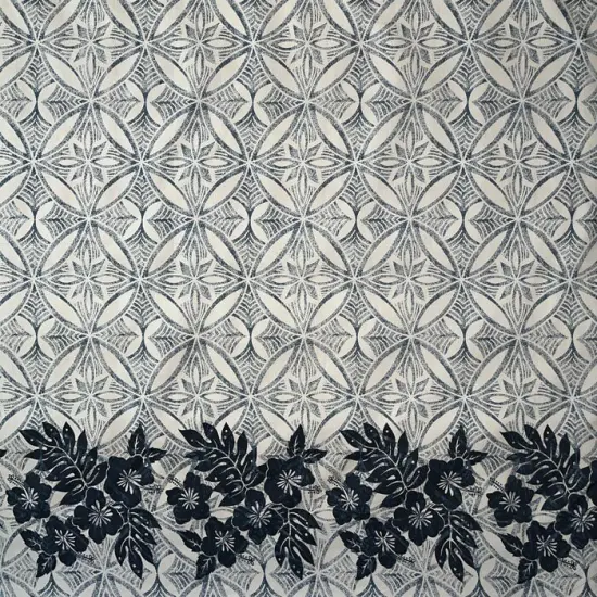 1 Yard Tropical Floral Border Fabric 100% Polyester, 60" Wide White {6}