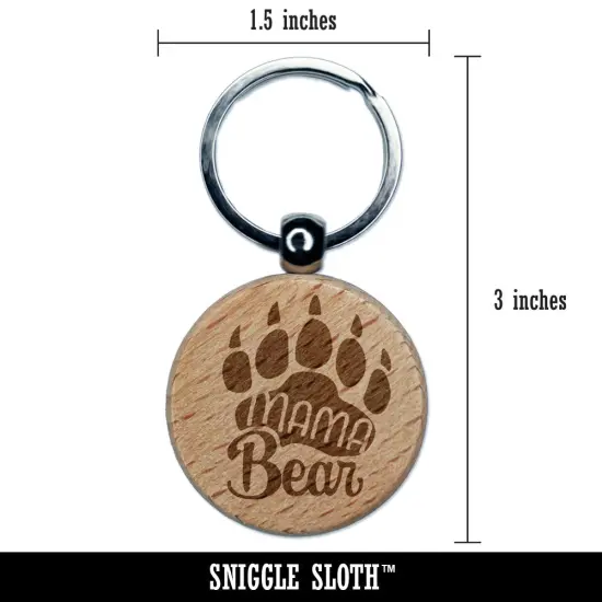 Mama Bear Mother's Day Paw Family Engraved Wood Round Keychain Tag Charm {2}