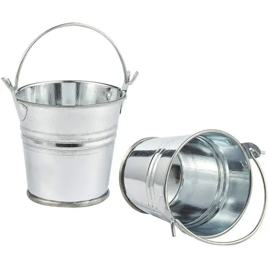 24 Pack Mini Metal Buckets with Handles for Party Favors, Small Galvanized Tin Pails (2 x 2 In) Silver {7}