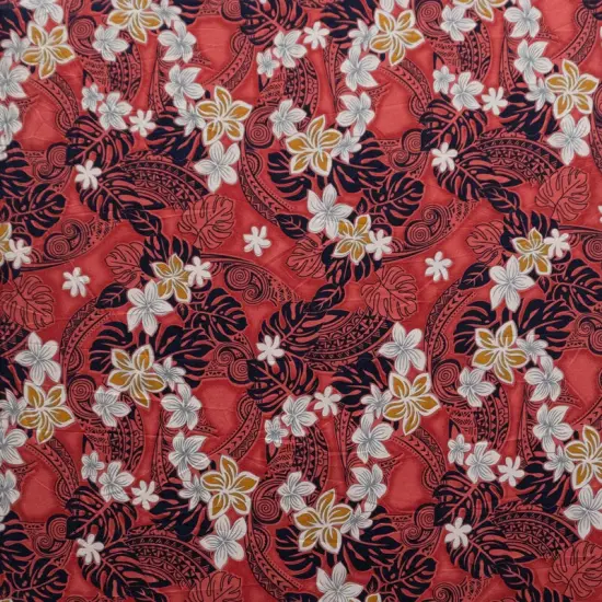1 Yard Polynesian Tattoo Plumeria Tiare Floral Peachskin Fabric for Apparel 45 Inch Width Teal {6}