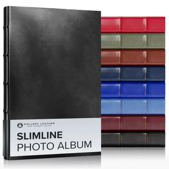 Gallery Leather Slimline Photo Album 4x6-3 Ring Binder, 60 Pages for 120 Photos, Fillable, Can Fit 4x6 Photos, Handcrafted - 11.75 x 8.0 " Acadia Black {1}