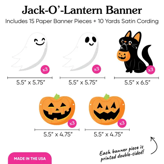 Big Dot of Happiness Jack-O'-Lantern Halloween Garland Banner, Party Decor Backdrop, 30 Feet of Cord, 15 Paper Ghost, Pumpkin, and Black Cat Shapes {5}