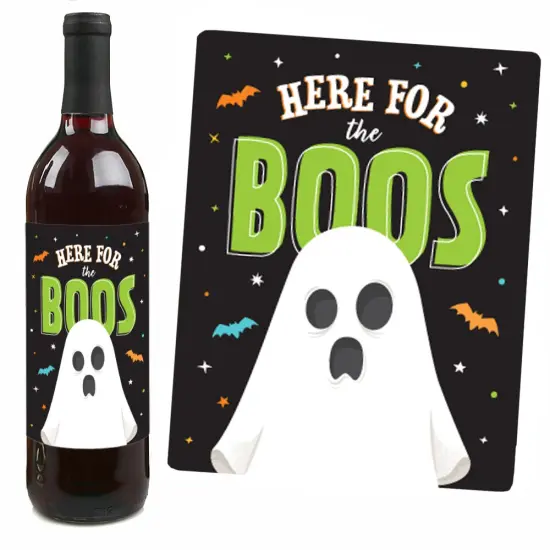 Big Dot of Happiness Here for the Boos Wine Labels, Ghost Halloween Party Decorations for Women & Men, Halloween Wine Bottle Label Stickers - Set of 4 {6}