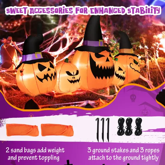 Costway 8 Ft Tall Inflatable Pumpkin Family Waterproof Halloween Yard Decoration w/LED Lights {5}