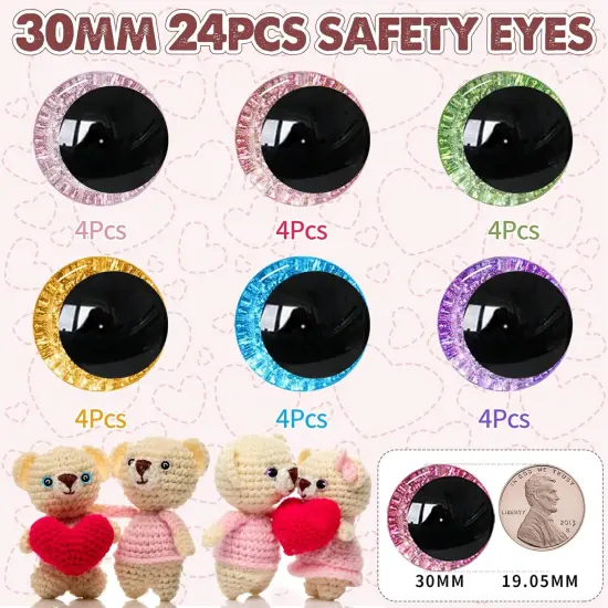 48pcs 30mm 3D Glitter Safety Eyes for Crocheting with Washers {2}