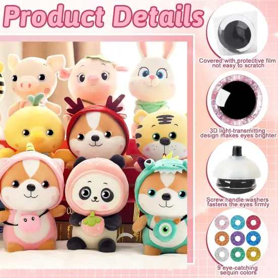 180pcs 18mm 3D Glitter Plastic Safety Eyes with Washers (9 Colors) {3}