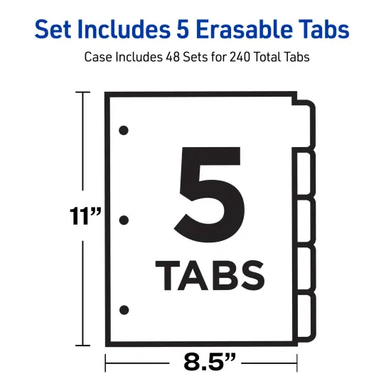 Avery Big Tab Write & Erase Dividers for 3 Ring Binders, 5-Tab Set, Multicolor Divider Tabs, 1 Set of Binder Dividers, Great for Organizing Projects, Reports, Finances, and More (23076) - 48 Pack {6}