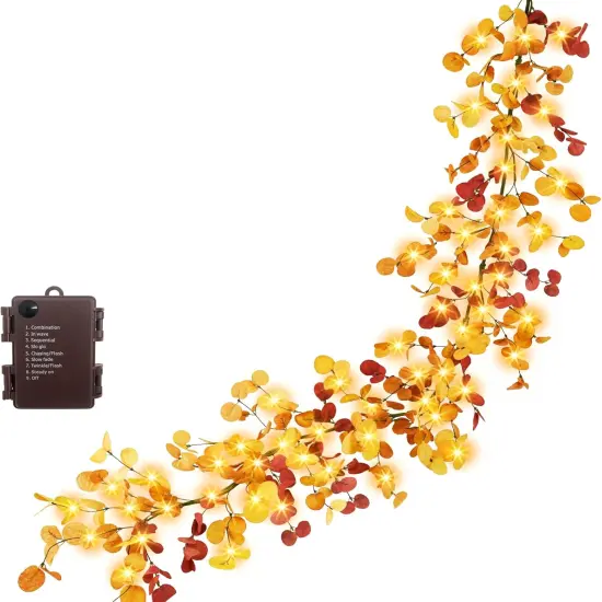 6FT Fall Eucalyptus Garland with Lights Fall Decorations Battery Operated {1}