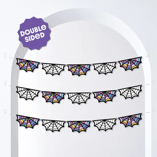 Big Dot of Happiness Goth Girl Garland Banner, Halloween or Birthday Decor Backdrop, 15 Feet of Cord, 15 Paper Spider Web Stained Glass Window Shapes {4}