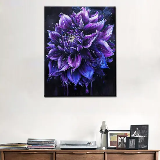 Dark Purple Dahlia Flowers Paint by Number Black Background16x20 Inch（without Frame） {2}