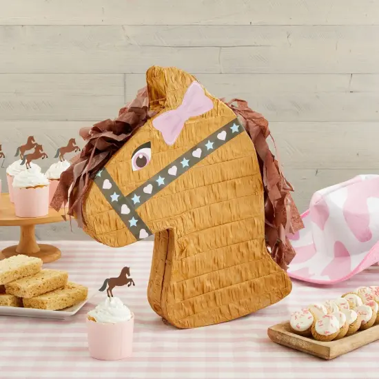 Pony Design Pinata for Horse Themed Cowgirl Birthday Party Supplies, Small (12x16x3 in), For Ages 3+ Brown {2}