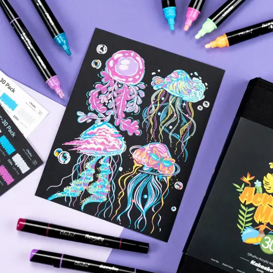 Ohuhu Acrylic Paint Pens 90 Colors: Dual Tips (Round & Fine) Acrylic Markers High Opacity Paint Markers Waterproof Lightfast for Rock Painting Easter Eggs Wood Glass Ceramic Canvas - Kakaako {2}